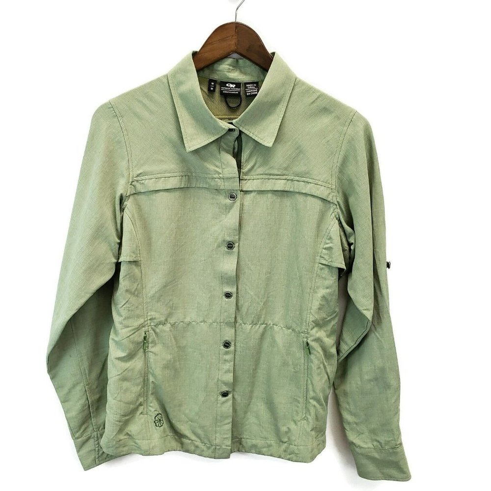 Outdoor Research Womens Nylon Button Up Shirt Size M Green Long Sleeve Pockets